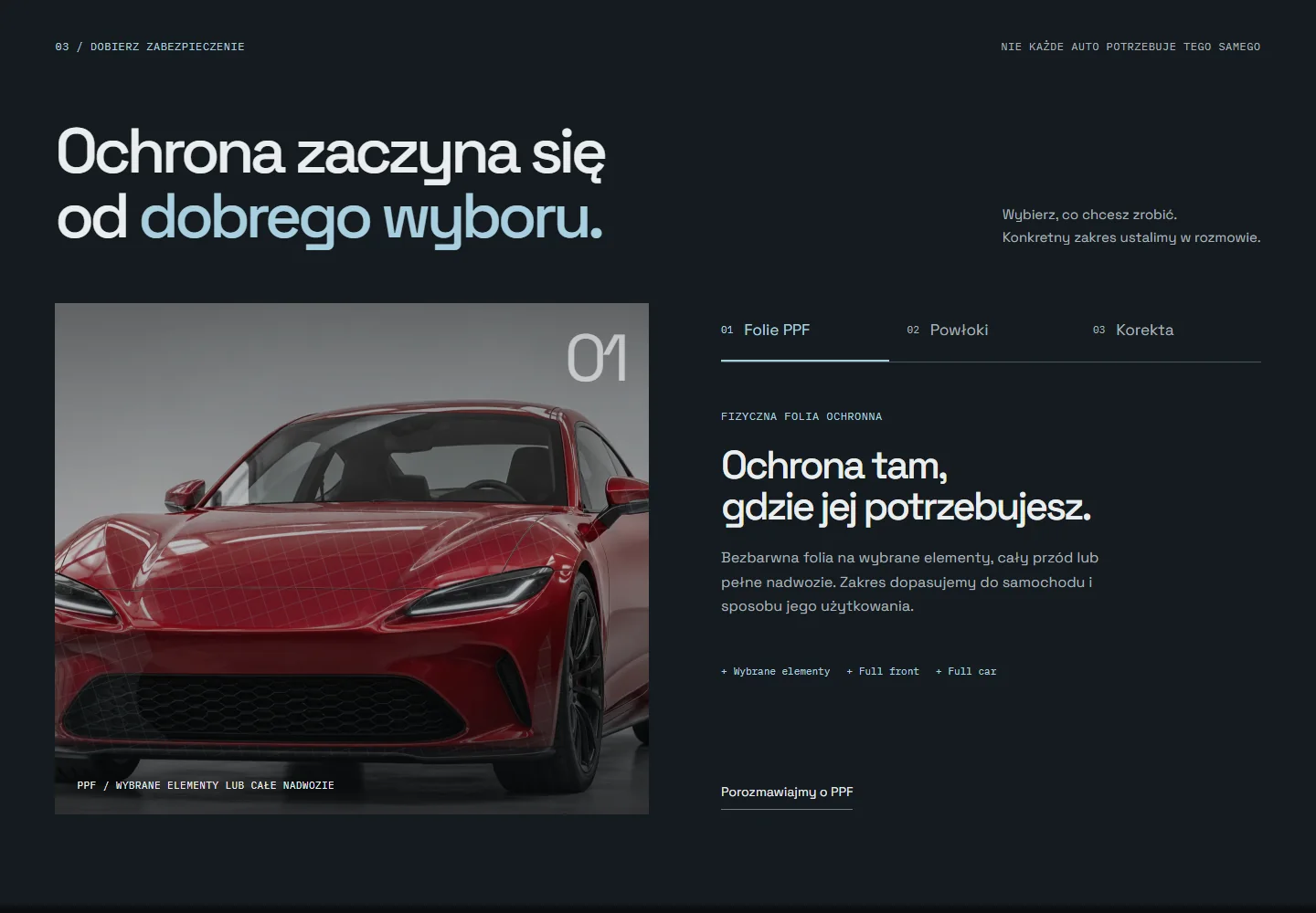 Interaktywny wybór zabezpieczenia lakieru w projekcie Mono Detail